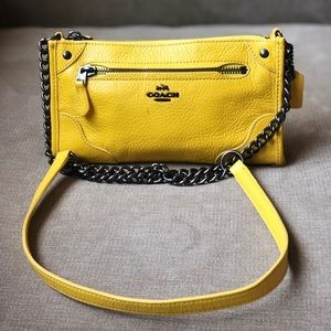Coach Mickie Yellow Grain Leather Crossbody Purse